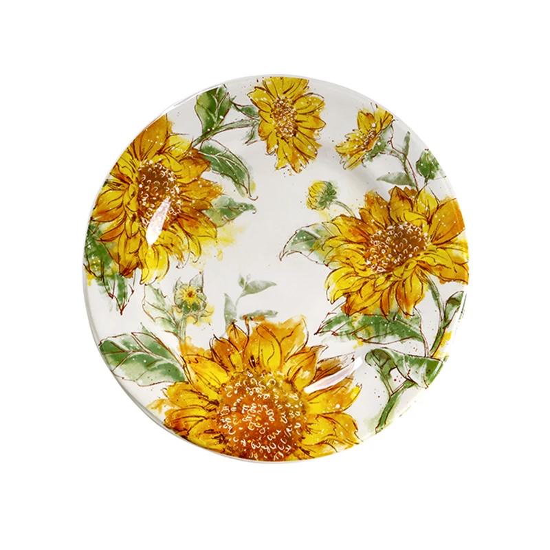 Creative Irregular Ceramic Plates Exquisite Sunflowers Plate Delicious Dishes Deep Soup Plate Afternoon Tea Dessert Tableware