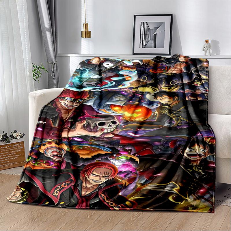 3D One P-Piece Cartoon Anime Flannel Blanket Soft Warm Throw Blanket for Bedroom Living Room Bed Camping Picnic Office Kids Gift