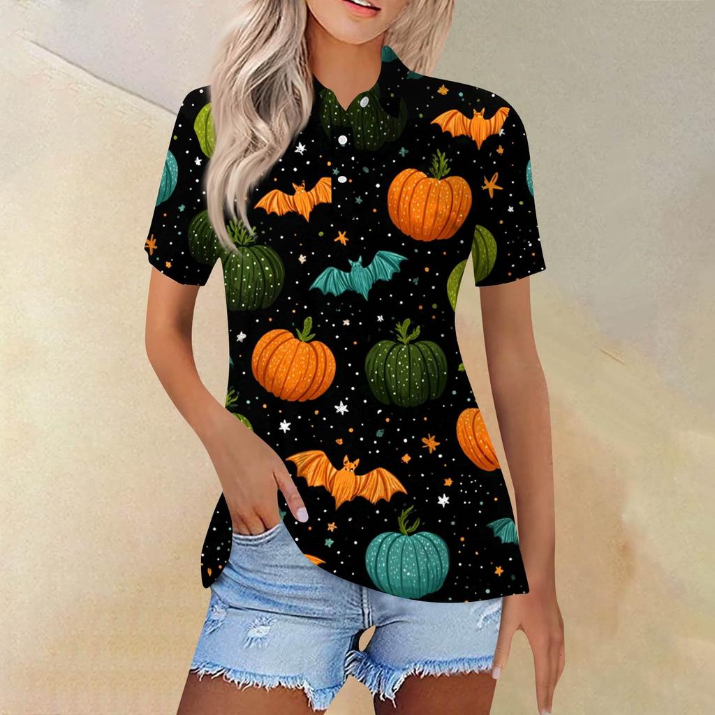 Women's Fashion Casual Lapel Short Sleeve Printed Shirt Women's Button Up Tops