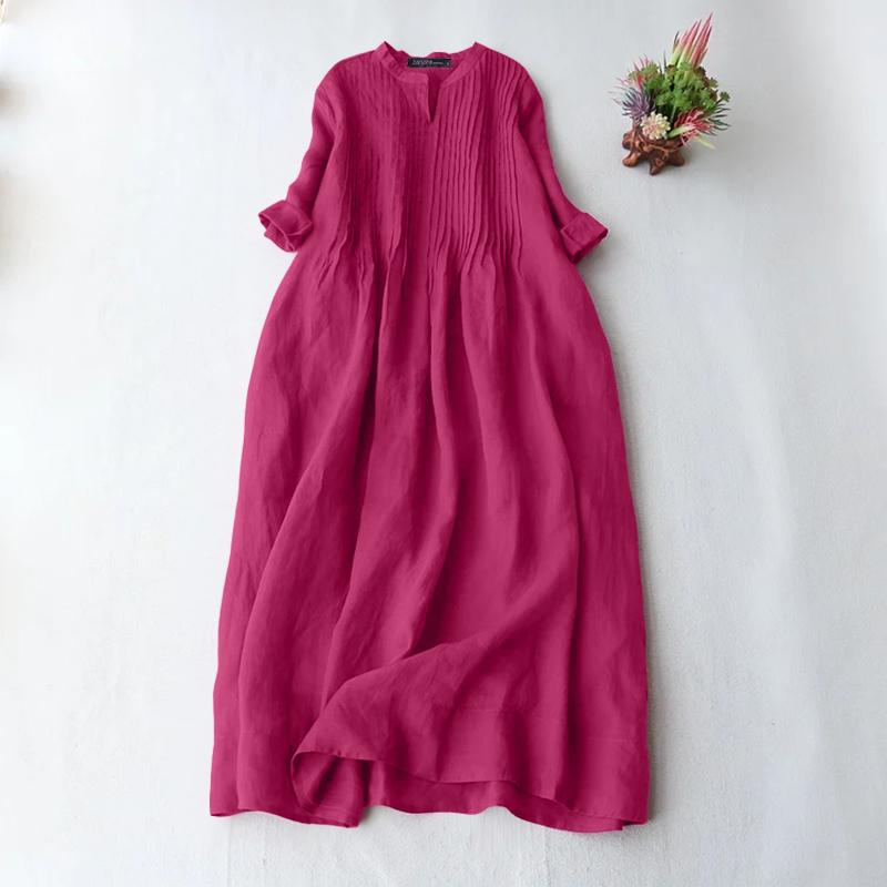 

ZANZEA Women Long Sleeve Pleating Casual Loose Tunic Long Dress 2XL темно-розовый