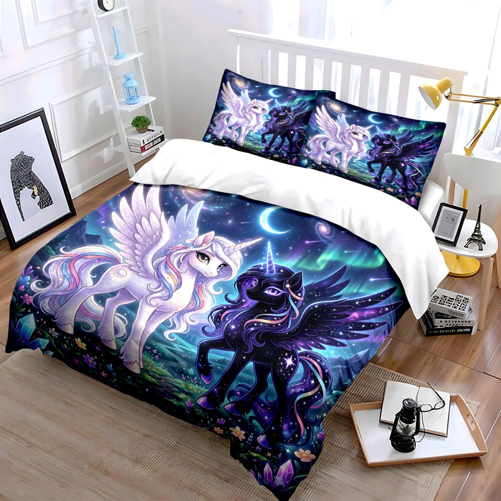 Enchanted unicorns under cosmic sky Bedding Set for Kids Luxury Gift 3pcs Digital Print Comforter Set Soft Comfortable