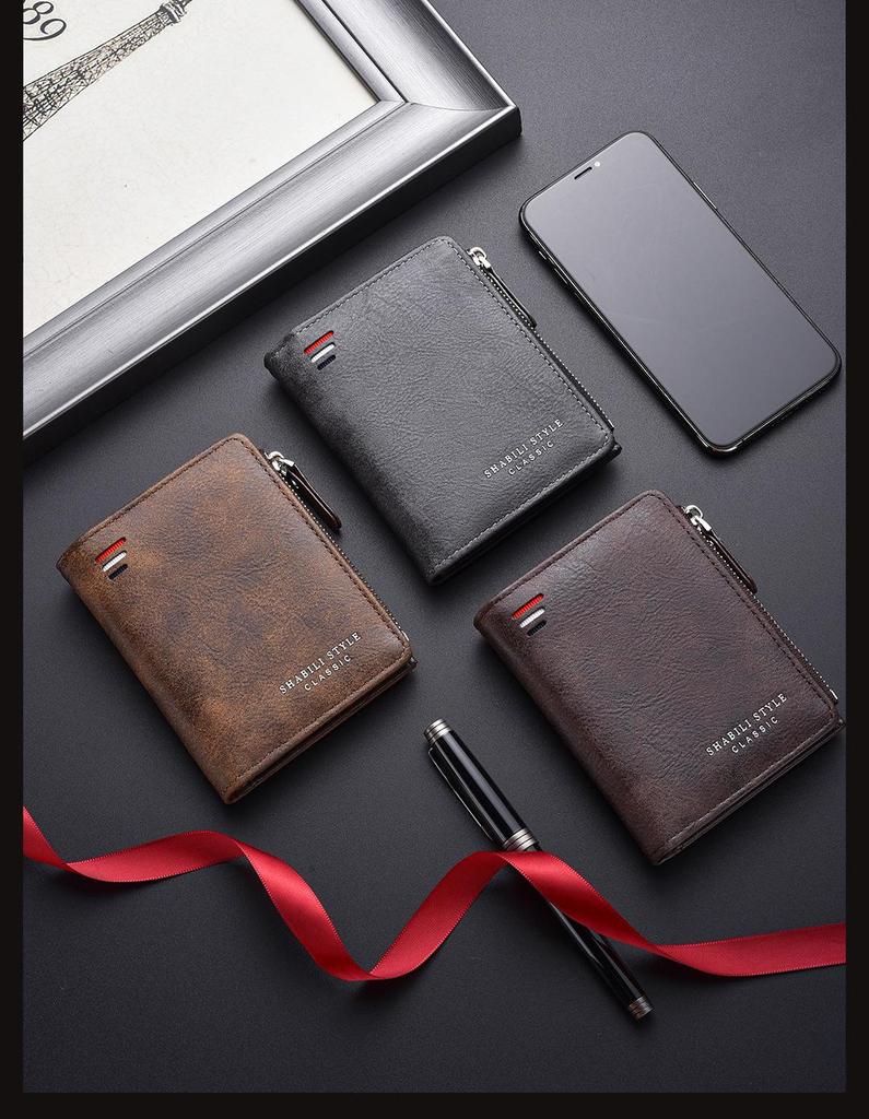 Men's High-End Casual Zipper Wallet - Short, Large Capacity, Multifunctional Billfold & Coin/Card Holder.
