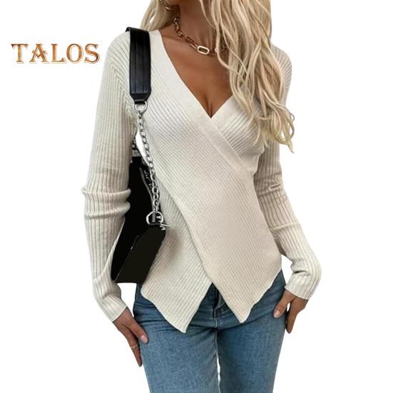 

Женский сексуальный свитер с V-образным вырезом, облегающий свитер с длинным рукавом, мягкая дышащая ткань, свитер, осенняя одежда S бежевый