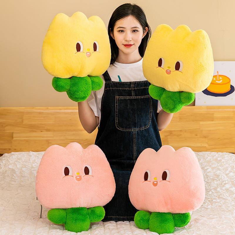 Cute Tulip Plush Pillow Soft Floral Cushion For Sofa And Bedroom
