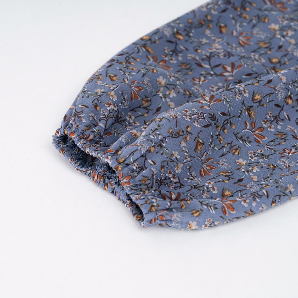 Ženy Podzim Zima O Neck Lantern Rukáv Krajka Skládaný Potištěné šaty s vysokým pasem