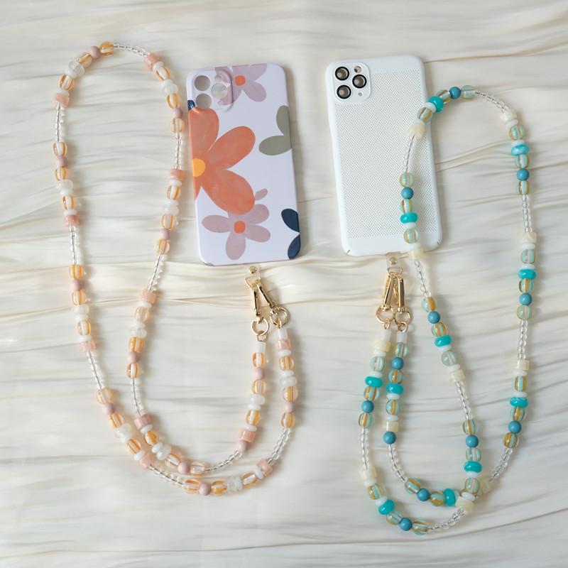 New Phone Accessory Long Cellphone Chain Anti Lost Universal Beaded Shoulder Neck Crossbody Phone Strap Phone Case Holder Chain