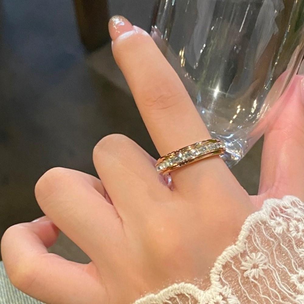 Titanium Steel Rotating Ring Minimalist Vintage Zircon Spin Ring Simple Finger Jewelry Party