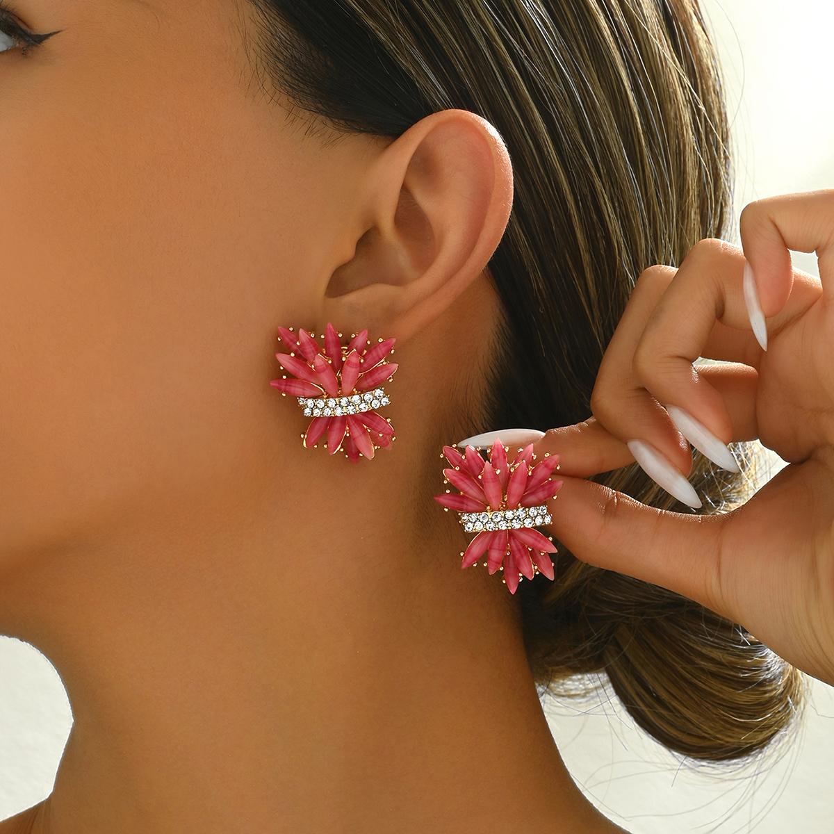 

1 пара ретро, модные, элегантные, нежные цветочные женские серьги со стразами для повседневных выходов, свиданий, подарков, вечеринок, женского темперамента Size-one size розовый