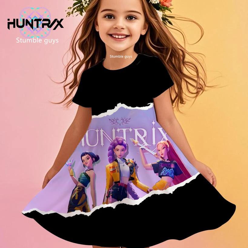 

Kpop Demon Hunters Kpop Anime Girls Dress Summer Kids Cartoon Princess Beach Dress Casual Nightgown 140