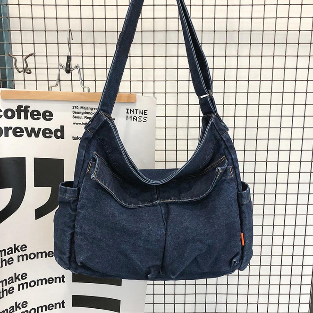 

Street Style Vintage Handbag Y2K Solid Crossbody Bag Casual Denim Canvas Bag Streetwear темно-синий