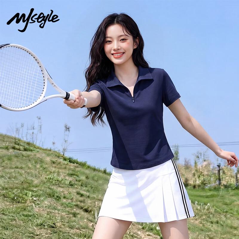 Women s Polo Pleated Half-Zip Short Sleeve T-Shirt L