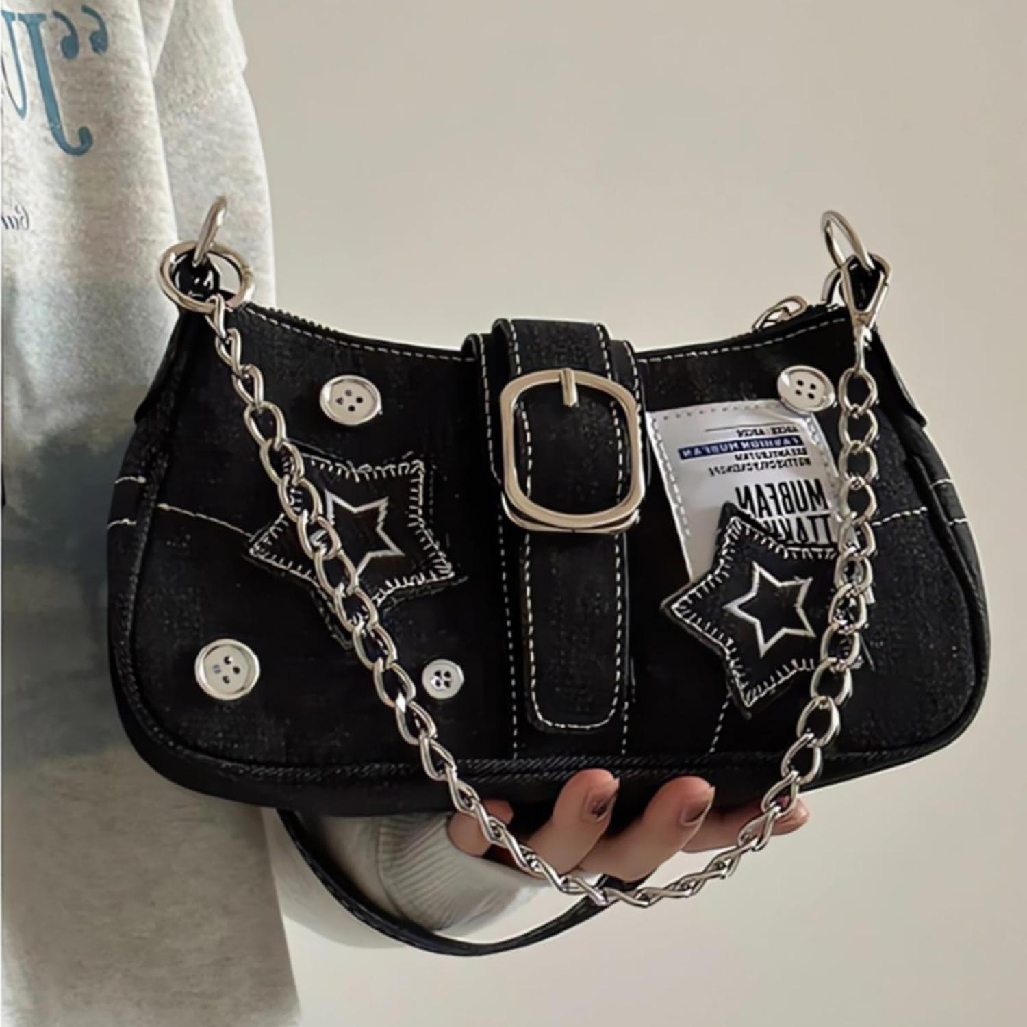 

2025 New Star Cowboy Underarm Bag Vintage Chain Bag Shoulder Bag Vintage Chain Bag Shoulder Bag чёрный