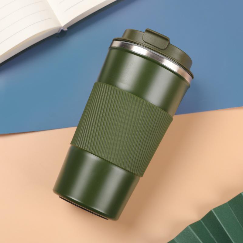 304 Stainless Steel Coffee Cup with Leather Case & Silicone Sleeve, Custom Engraved Logo, Insulated Gift Cup.