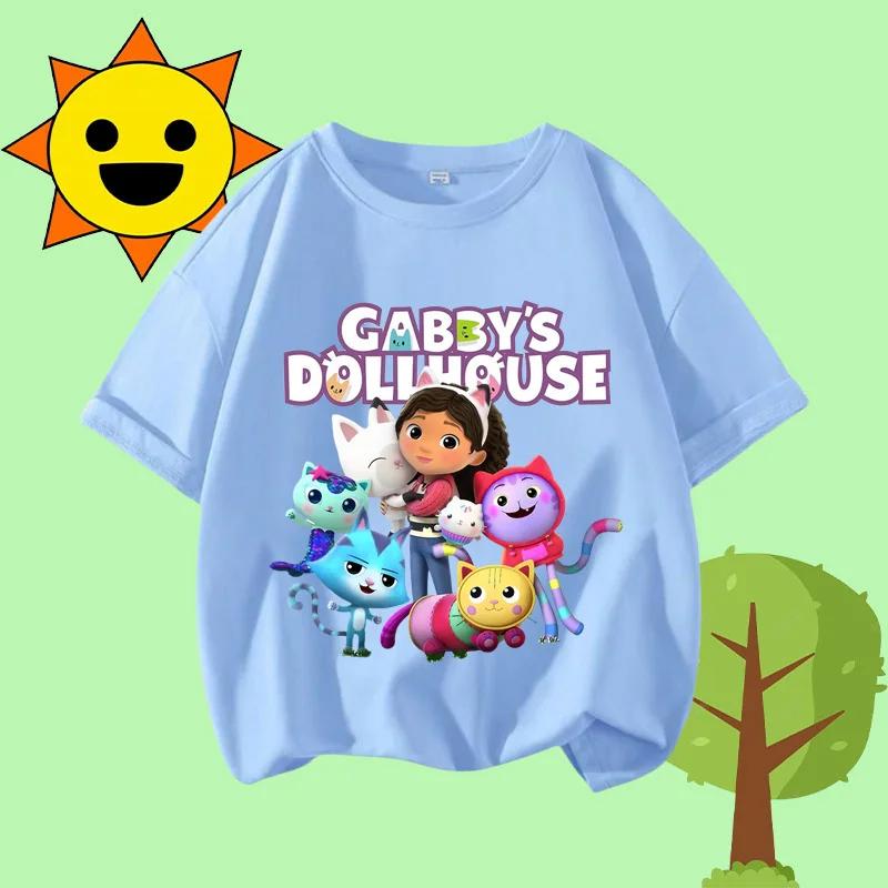 Disney Princess Cartoon Print Cute and Trendy Sports Shirt for Girls, Summer T-shirt Gabby Children's Crew-neck Short-sleeved