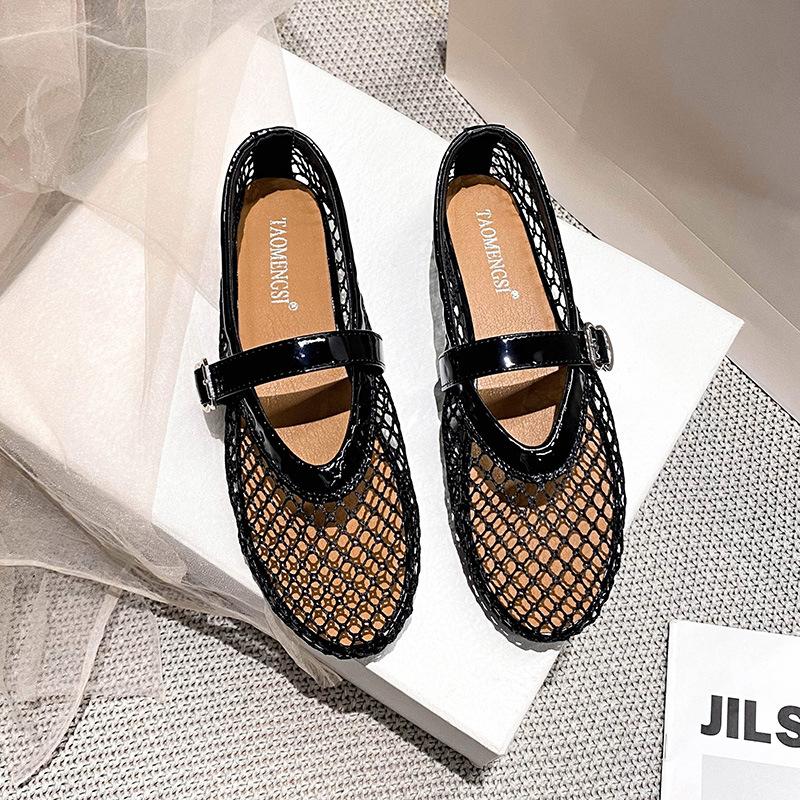 

-Дышащая сетчатая обувь, сандалии на плоской подошве, женские туфли-лодочки на одном ремешке, сандалии Мэри Джейн женские 40 чёрный