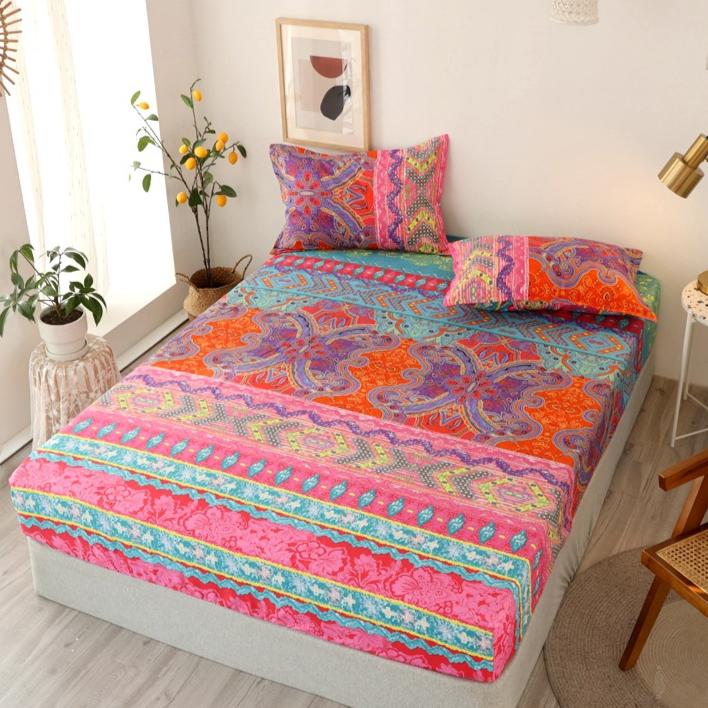 Bohemian Red Stripe Bedding 2/3pcs Bohemian Red Stripe Bedding Set - Twin/Full/Queen/King All-Season Comfort Bed Sheet and Pillowcase Set