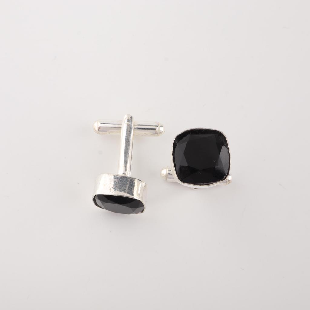 Black Onyx Gemstone 925 Sterling Silver Handmade Jewelry Designer Cushion Cut Cufflink 1" For Men CL-9-18