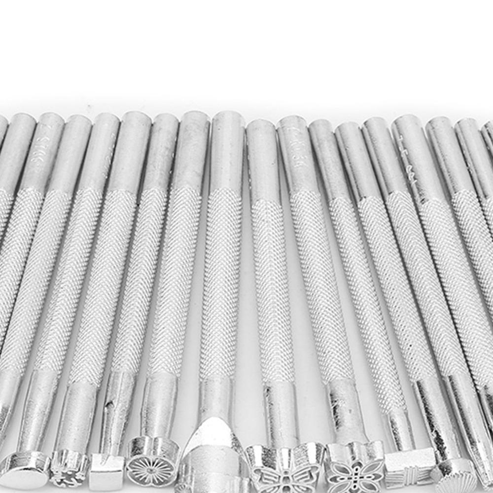 20pcs Silver Finish Leather Stamp Punch Set Punch Tools Carving Stamps Leather Craft Stamps Kit DIY Craft Tool Kit