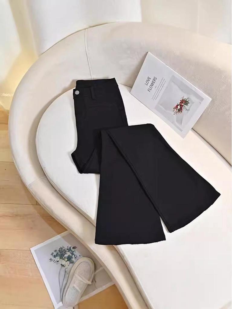 Jia*er's Body-Shaping Flared Denim Pants: Autumn/Winter Plus Velvet Black, Slim Fit, Four-Way Stretch.