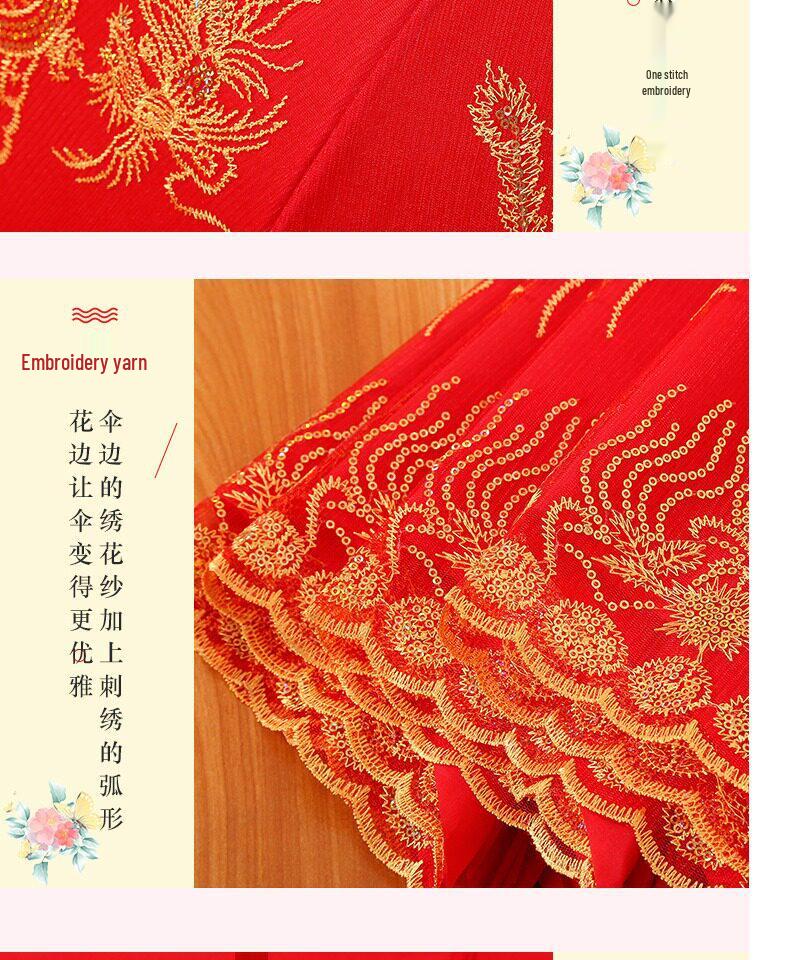 Elegance Red Wedding Lace Umbrella: Long Handle, Sun & Rain Protection for Brides