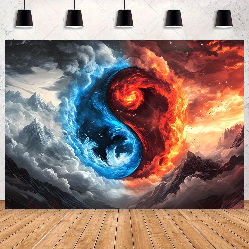 Ice and Fire Fusion Theme Backdrop Shocking Water Fire Elements Party Decoration Background Photography Studio Supplies Banner