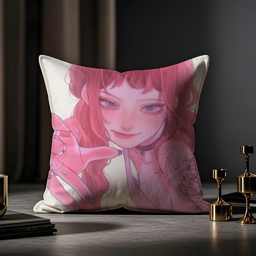 American-style Girls' Anime Cushion Cover Anti-dustmite Pillowcase Invisible Zipper Silky Short Plush Sofa Cushion Cover