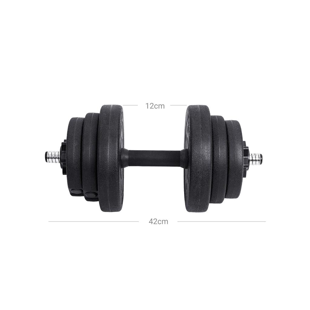 SONGMICS 2-in-1 Dumbbells Set, 2 X 10 Kg Adjustable Dumbbells with Extra Barbell Bar, Plastic-Coated Weight Plates, Fitness Exercise, Home Gym, Black