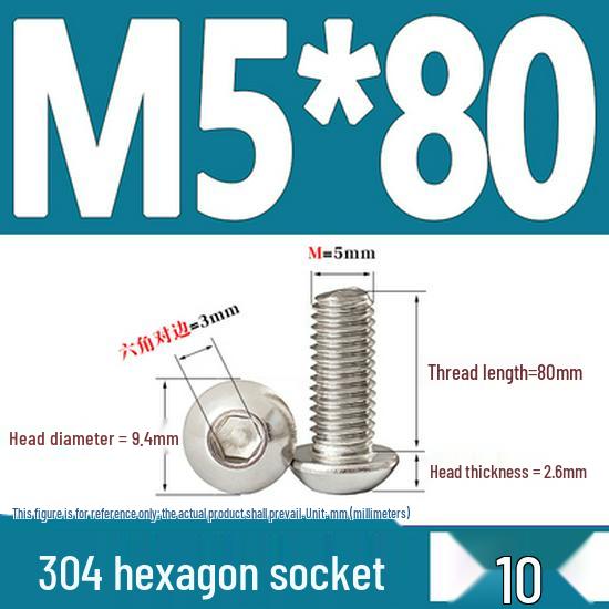ISO7380 Stainless Steel Hex Drive Dome Head Screws - M2 to M16