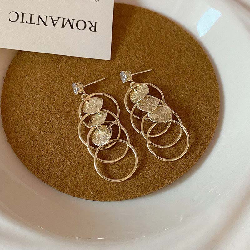 New retro circle patches frosted tassel geometric earrings simple long exaggerated earrings ladies party gifts