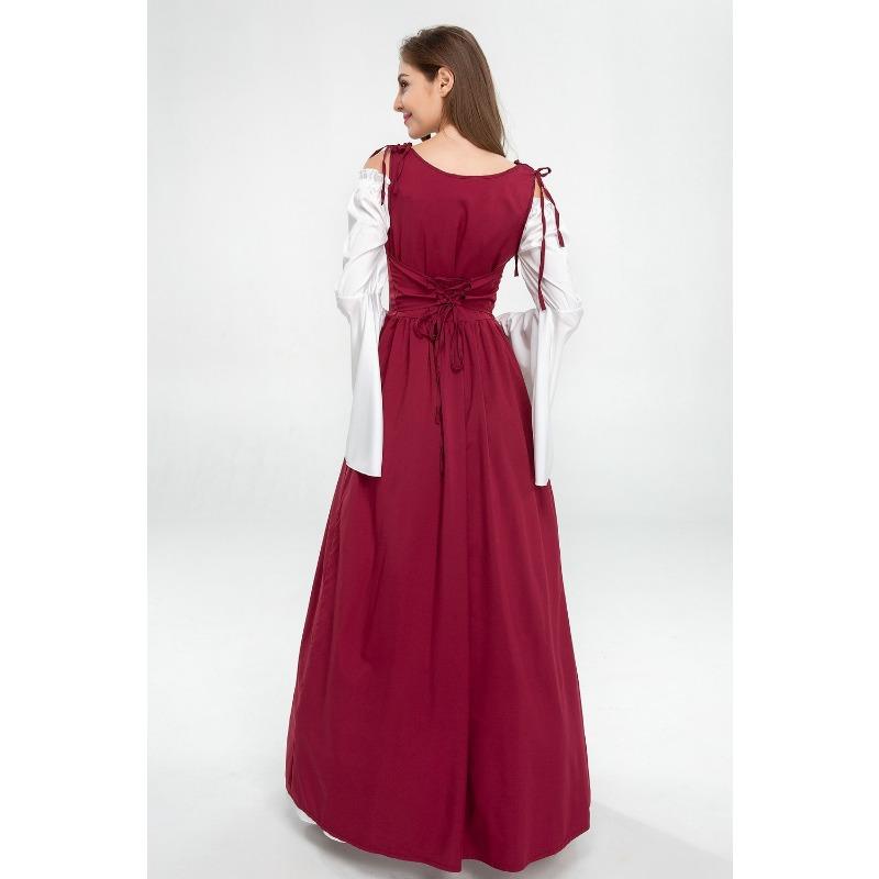 New Halloween Costume Red Bundle Waist Medieval Renaissance Vintage Dress