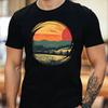 T-Shirt Men Retro Sunset Landscape Motif Cotton Size S To 5XL