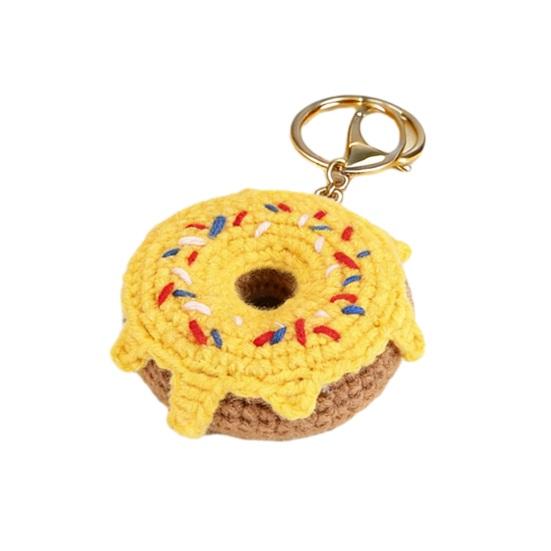 Pletený přívěsek na klíče Donut Ručně háčkovaný tvar donutu Přívěsek na tašku Roztomilý přívěsek na klíče