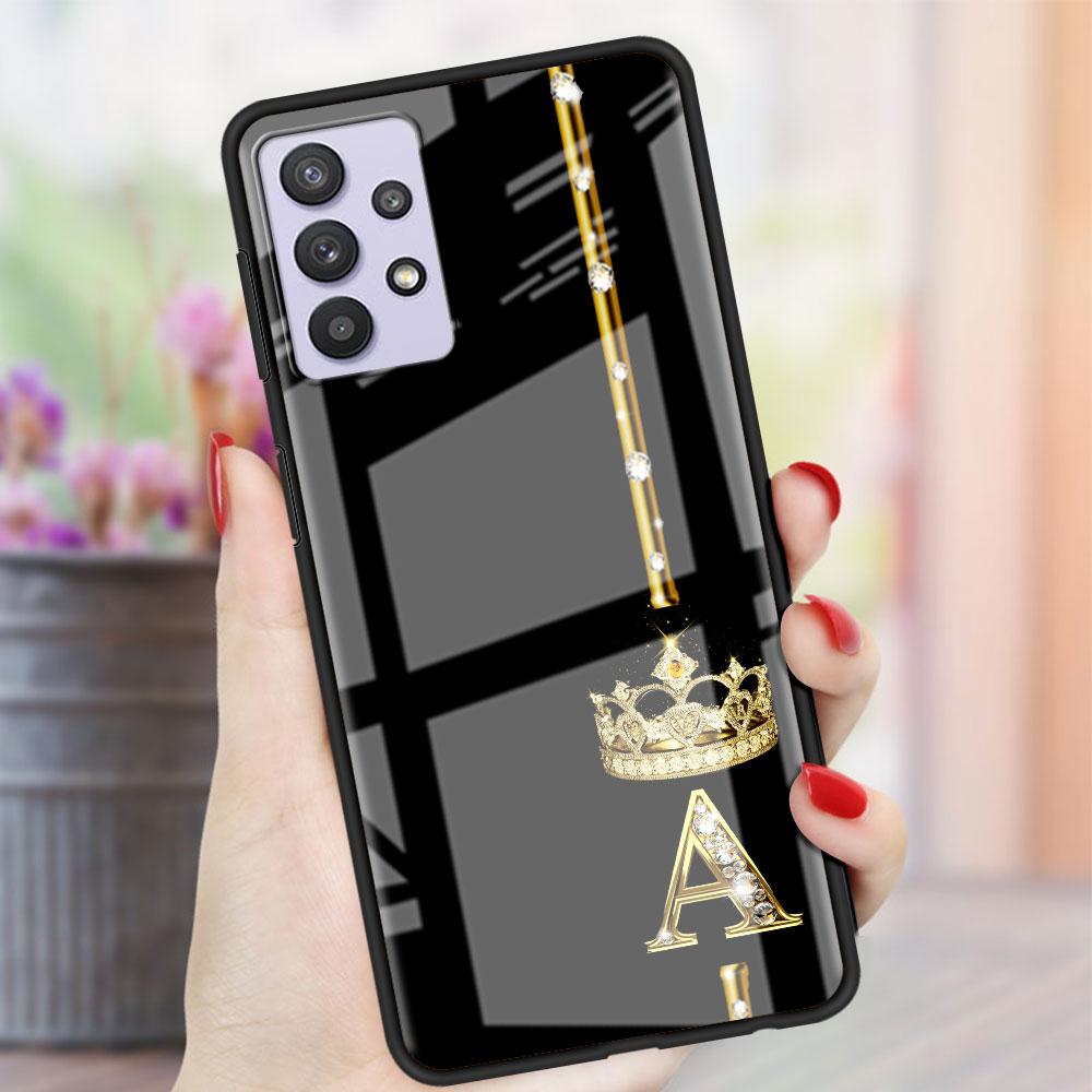 Rose Gold 26 Letters A B C Glass Case For Samsung Galaxy A52 A71 A50 A51 A70 A21s A31 A72 A10 A12 A30 A22 5G Phone Cover