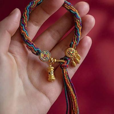 Loong Boat Festival Multicolored Rope Tibetan Woven Hand Rope Six Word Truth Five Way God of Wealth Cotton Thread Bracelet for Men and Women