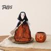 Retro Witch Figurine Halloween Kitchen Doll, Small Statue with Broom, Black And Orange Doll Tabletop Party Decoration for Table Fireplace Holiday Home