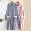 Women's Thickened Hooded Flannel Bear Robe - Cozy Wear for Indoor & Outdoor Spring and Autumn.