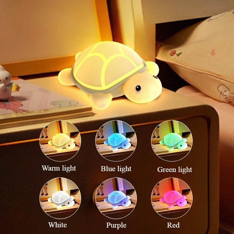 Turtle LED Night Light Cute Silicone Animal Soft Lamp RGB Touch Nightlight Children Sleep Light Room Bedside Decoration Gift