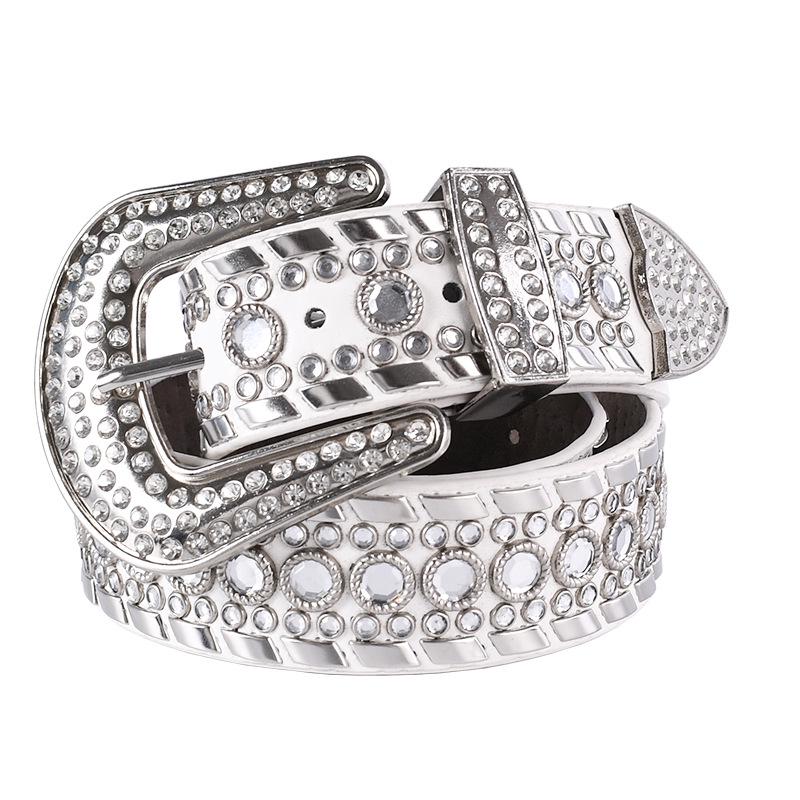 Unisex Fashion Rivet Belt with Rhinestone Alloy Pin Buckle