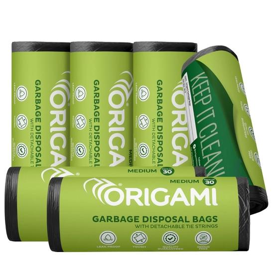 Origami Garbage Bags for Dustbin | Medium Size 180 Count (30 Bags X 6 Rolls) | 19 X 21 Inch Disposable Trash Bags