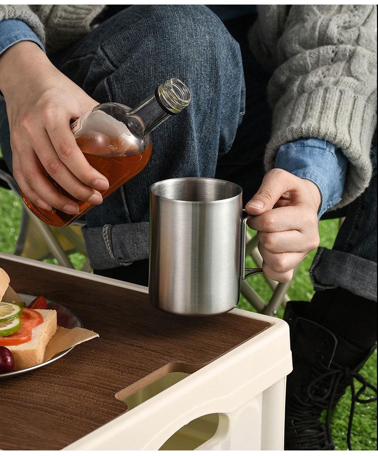 304 Stainless Steel Double-Layer Folding Insulated Outdoor Cup for Camping, Hiking, Travel, and Mountaineering