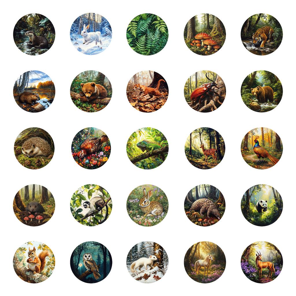 50 Retro Style Forest Realistic Animal Adventure Stickers Waterproof Decorative Stickers
