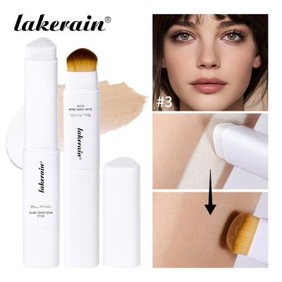 Dual-Ended White Color Changing Foundation Stick with Brush Makeup Smoothly Blending Moisturizing Brightening for All Skin Type