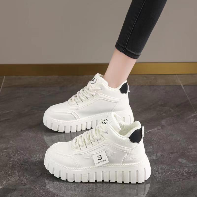 Thick Bottom High-Top Women's Shoes Spring and Autumn New Height Increasing Bread Board Shoes Casual All-Matching Sports White Shoes