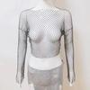 European and American Rhinestone Mesh Long-Sleeve Fishnet T-shirt - Sexy Hot Girl Top