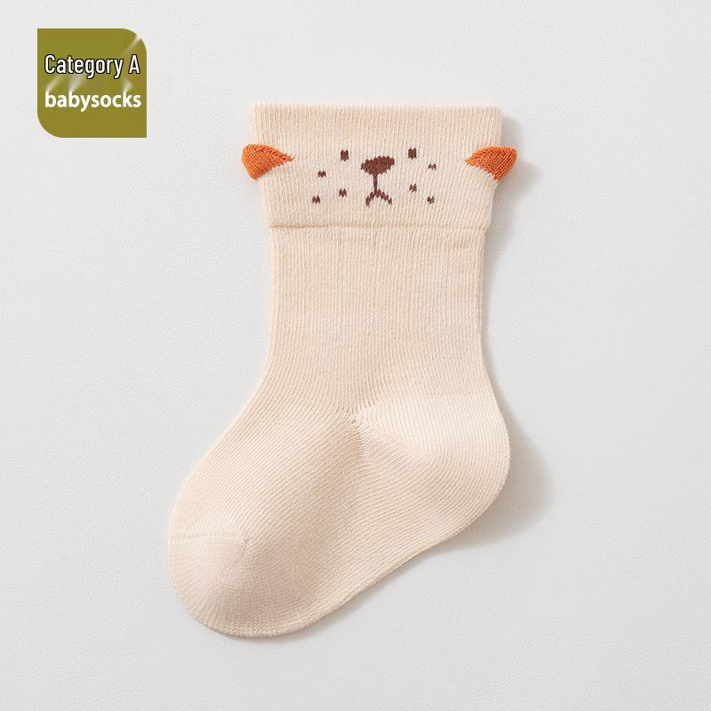 Spring & Summer Thin Combed Cotton Baby Socks, 0-1 Year, Cartoon 3D, Seamless Mid-Calf with Loose Cuff