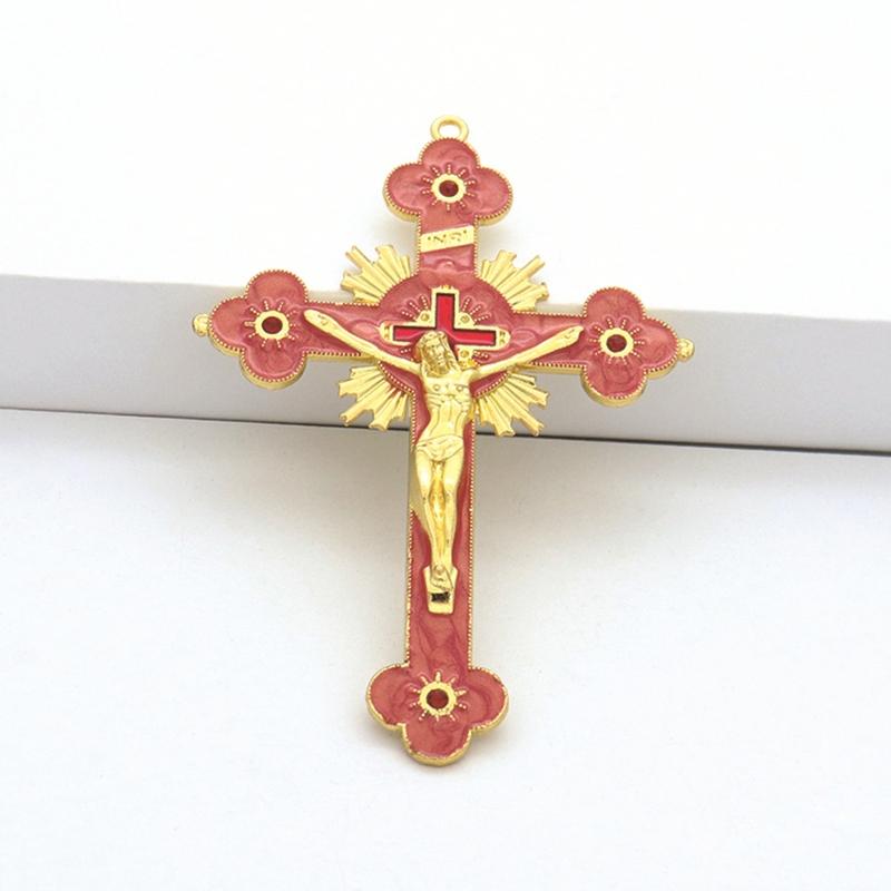 Metal Enamel Crystal Flower Crucifix Cross Spiritual Religious Jesus Catholic Blessing Faith Gifts Prayer Church Decor 2024 New