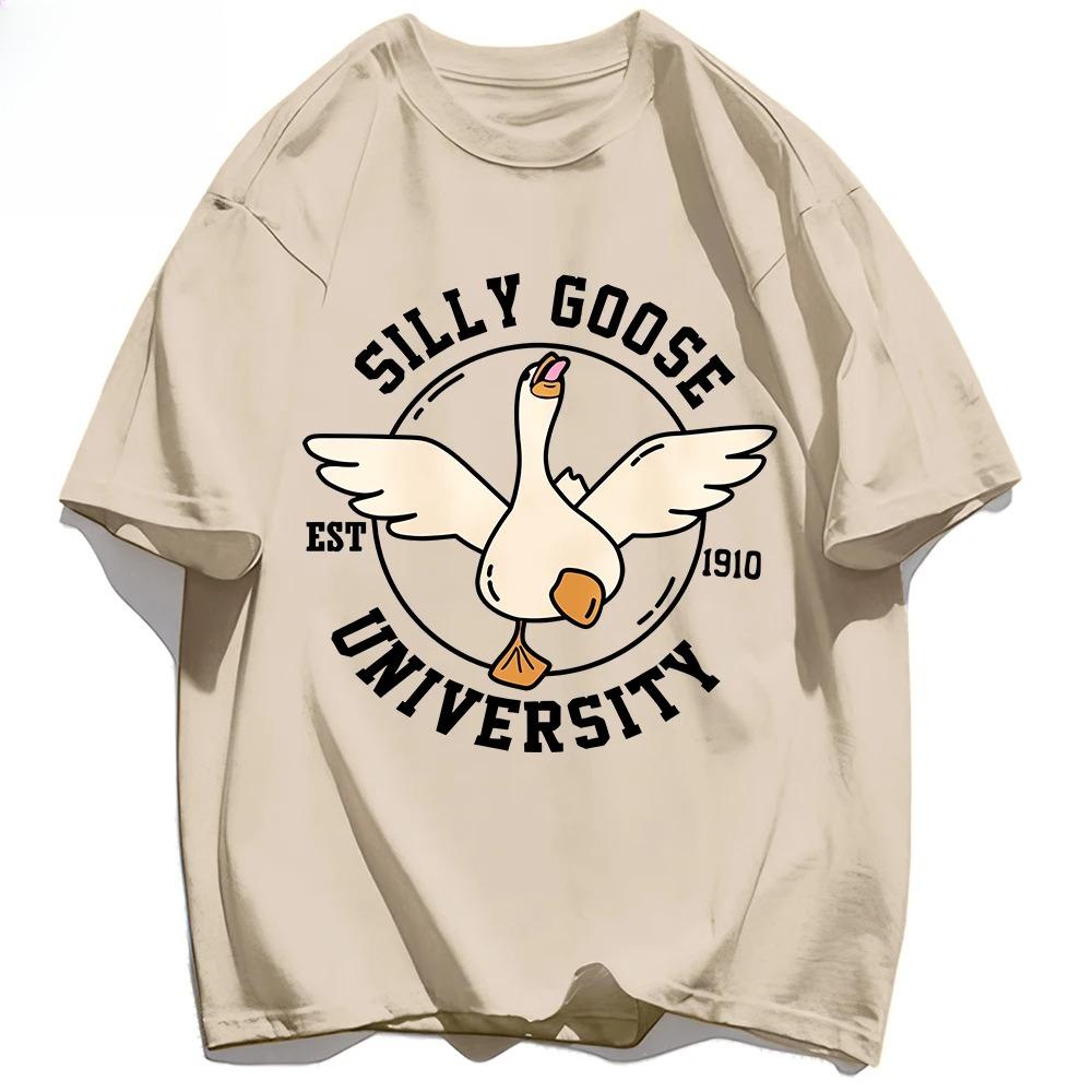 Silly Goose University Printing Women TShirts Summer Short Sleeve Loose T Shirt Crewneck Streetwear Women Soft Clothes