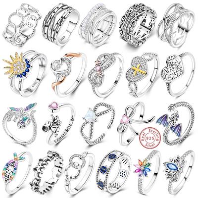 Original 925 Silver Ring Sun Star Moon Love Bowknot Sunflower Ring For Women Wedding Anniversary Ring Jewelry Gift