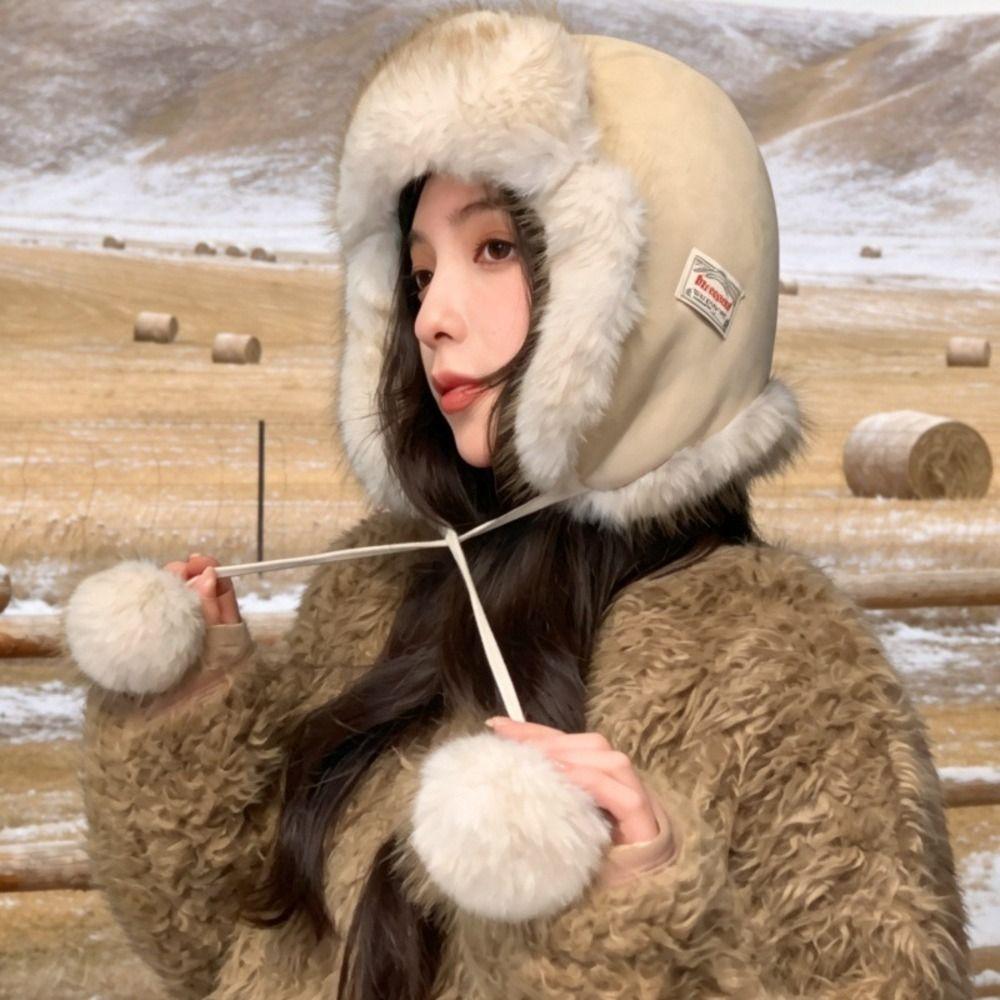 Windproof Fleece Lined Trapper Hat Pom Poms Winter Cycling Hat Ear Flap Ushanka Hat Winter Season