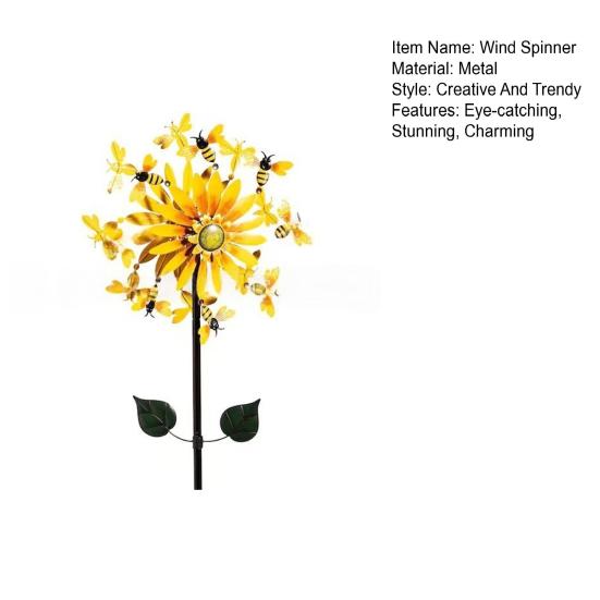 Outdoor Wind Spinner 27" Metal Sunflower Bees Rotating Windmill with Stake Kinetic Wind Sculptures for Outdoor Yard Patio Balcony Courtyard Garden